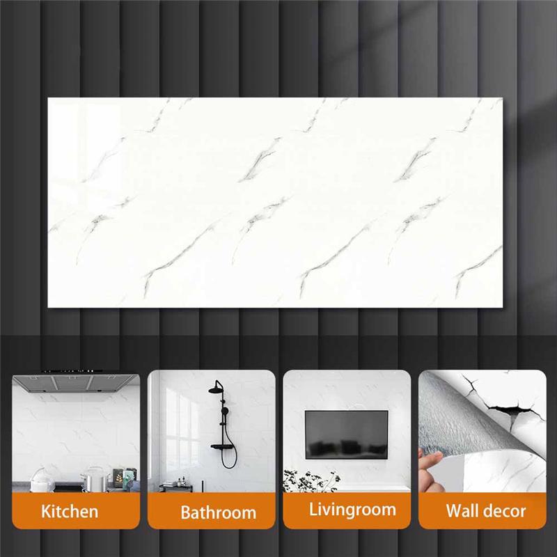 Self-adhesive PVC Faux Marble Tile Sticker Waterproof Peel-and-stick Wall Decal for Kitchen Backsplash Bathroom Decor