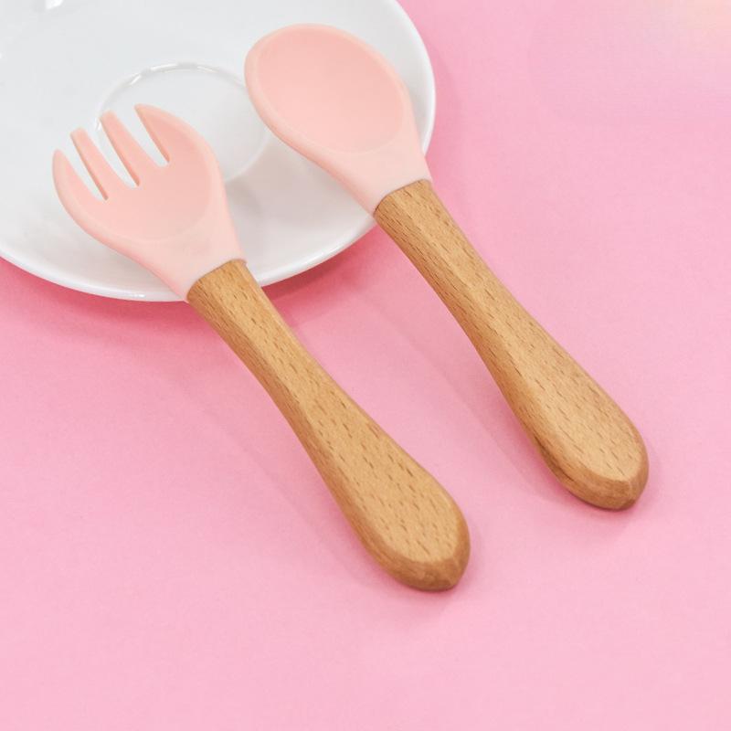 Children's Wooden Handle Fork Spoon Baby Feeding Hot SpoonInfant Training Tableware