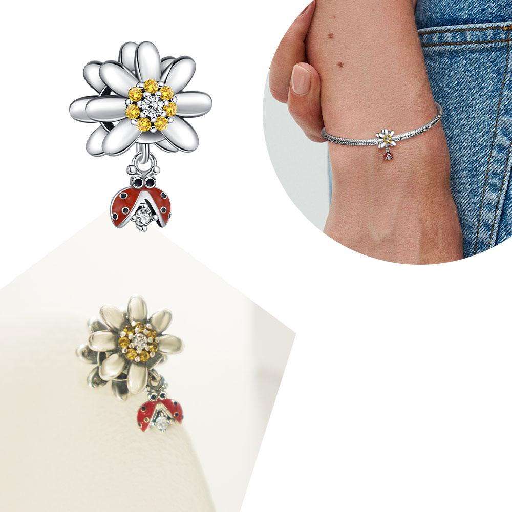 New Original Flower Pendant 925 Silver Rose Charm Fit Bracelet Diy For Women Elegant Bead Daily Wear Fine Gift