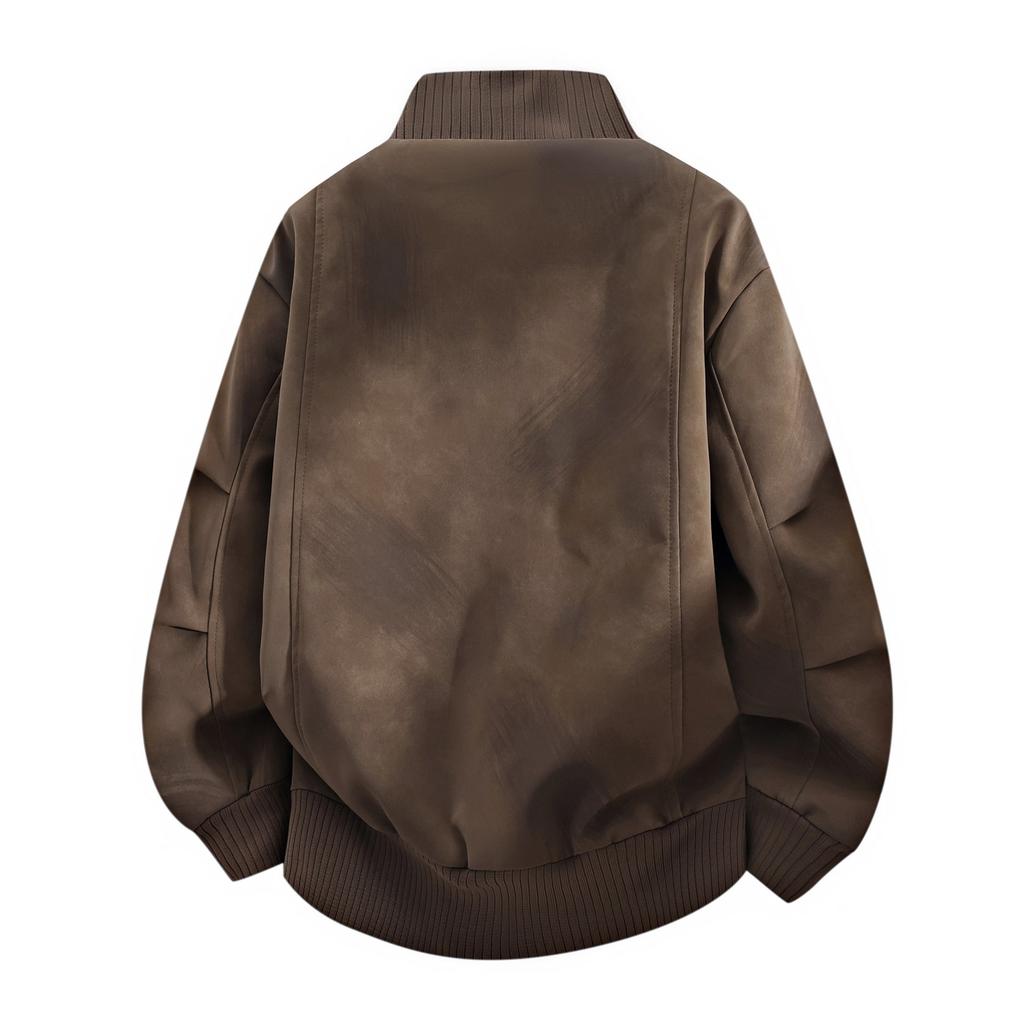 Retro leather jacket men's autumn new loose stand-up collar PU casual coat