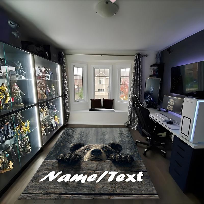 1PC Custom Name Bear Forest Theme Floor Mat Ideal for Living Room, Game Rooms, Office, Bedroom,Floor Mat Playful Design