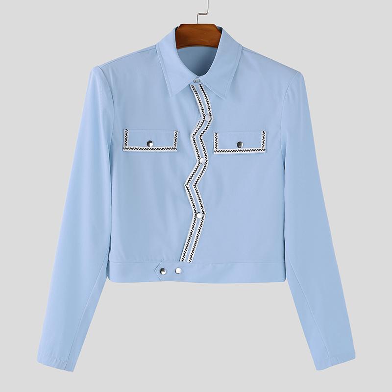 INCERUN Men Long Sleeve Button Texture Hem Stitching Short Coats Jackets