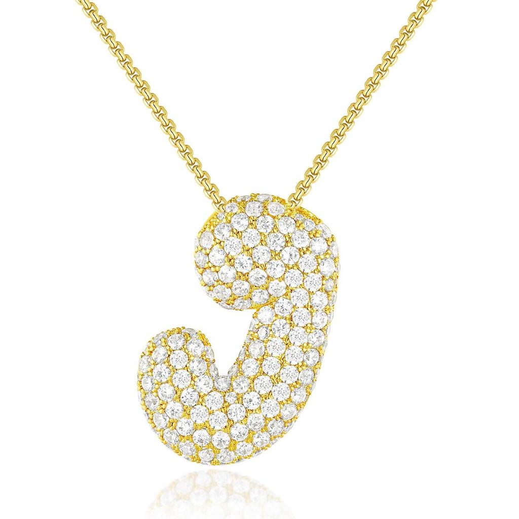 18K Gold 26-Letter Zircon Necklace with Copper Inlay