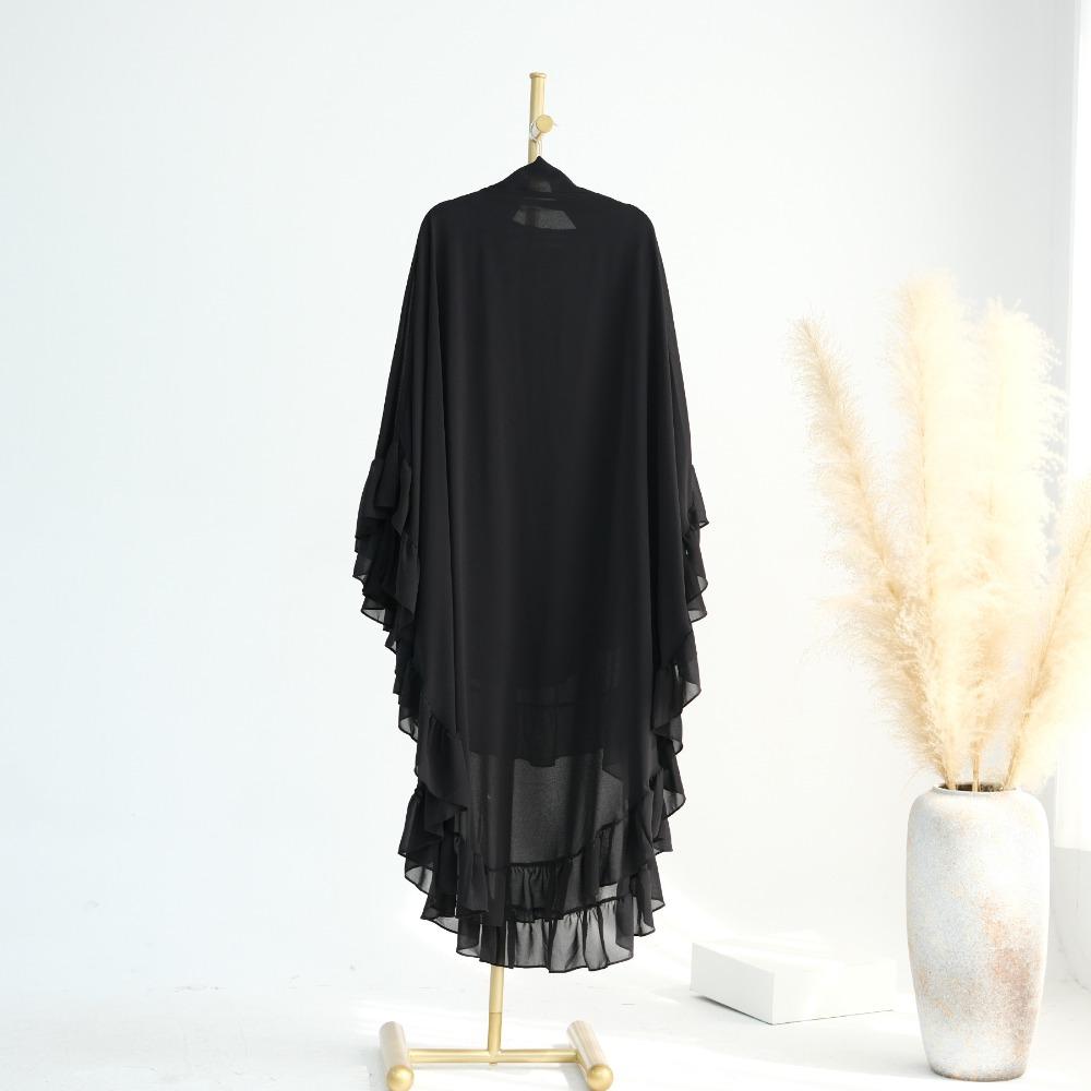 Long Chiffon Ramadan Khimar Abaya Headscarf Prayer Dress Muslim Abaya  Dubai Saudi Black Robe
