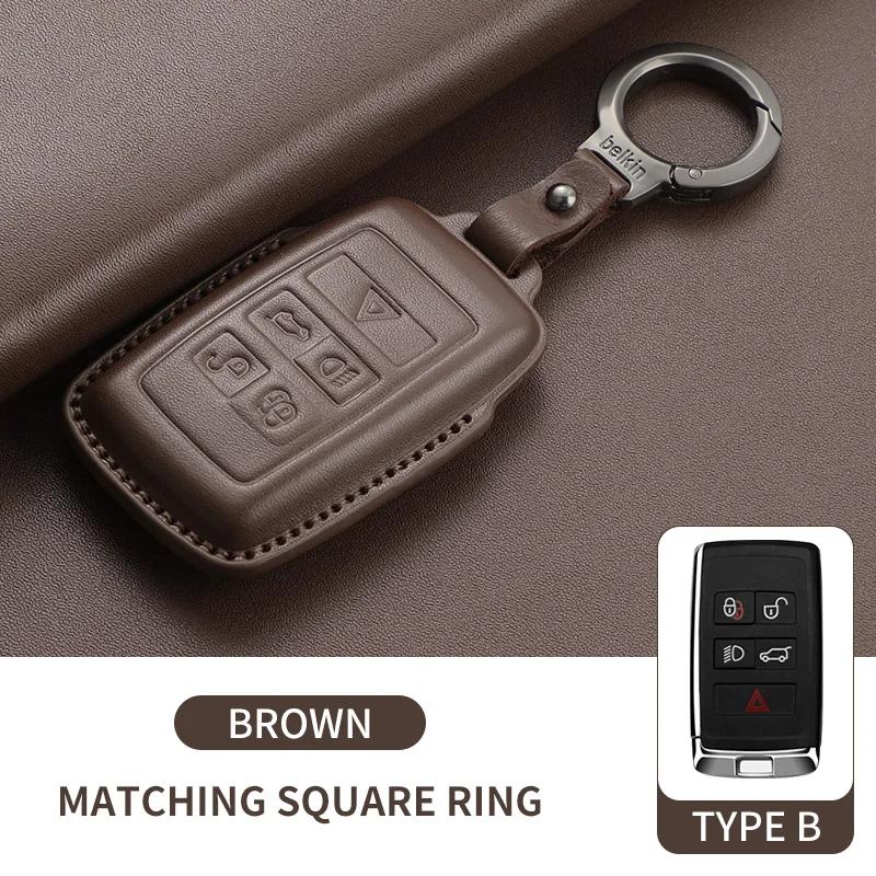 Läderbilnyckelfodral för Land Rover Range Rover Sport Evoque Freelander Velar Discovery 4 Nyckellös Nyckelring
