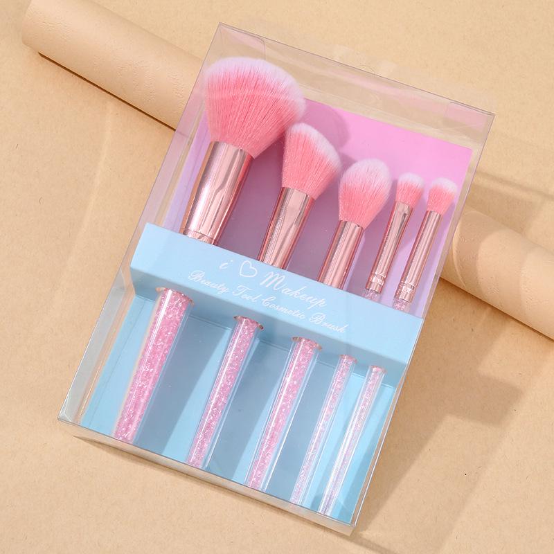 SEYOR 5-Piece Crystal Handle Makeup Brush Set: Powder, Eyeshadow, Blush, Contour Brushes for Beginners