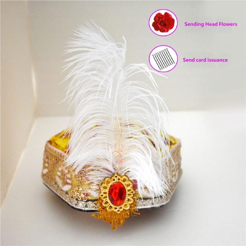 Uyghur Nationality Hat With Embroidery Pattern And Feathered For Women Cosplay Parties And Carnivals Cultural Festival