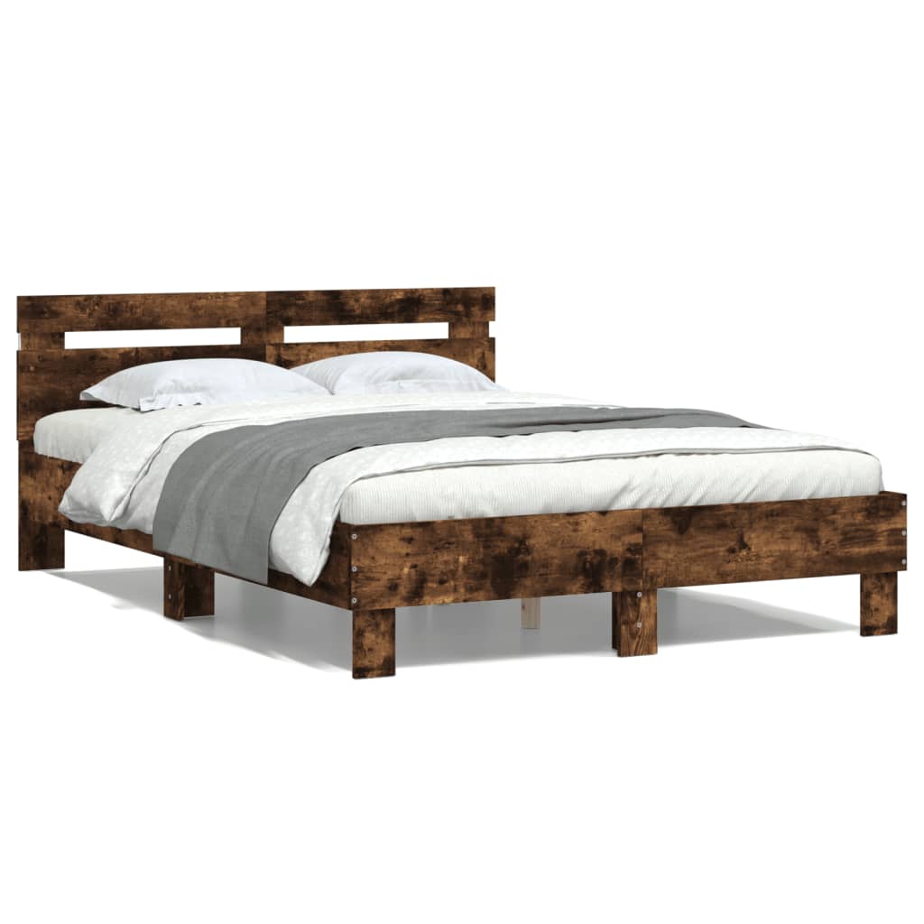 LED Backlit Bed Frame with Headboard Smoked Oak 120x200 cm