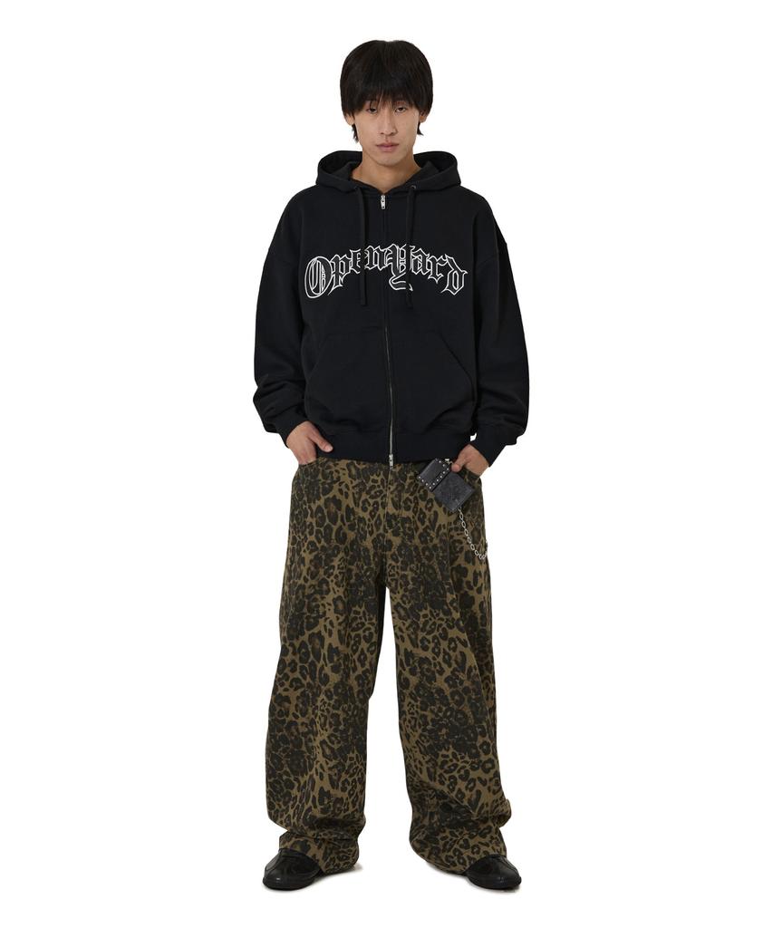 Openyard(Oy) Old Leather Patch Hoodie Zip Up - Black