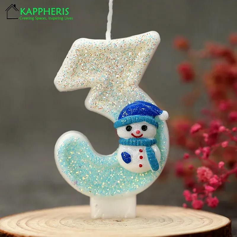 Snowman Birthday Candle for Cakes 0-9 Number Princess Cake Candle Party Decor Birthday Queen of Snow Decoration