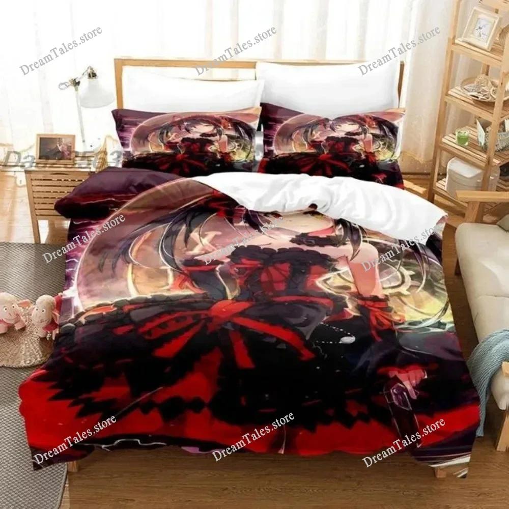 Date A Live Kurumi Tokisaki Bedding Set Cartoon Anime Set Adult Kid Bedroom Duvet Cover Sets 3D Print Kawaii Anime Luxury Gift