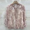 Frühlingshaftes florales Chiffon-Hemd Damen Locker sitzend Mode Schlankmachend Bedruckt Spitzenkragen Bluse