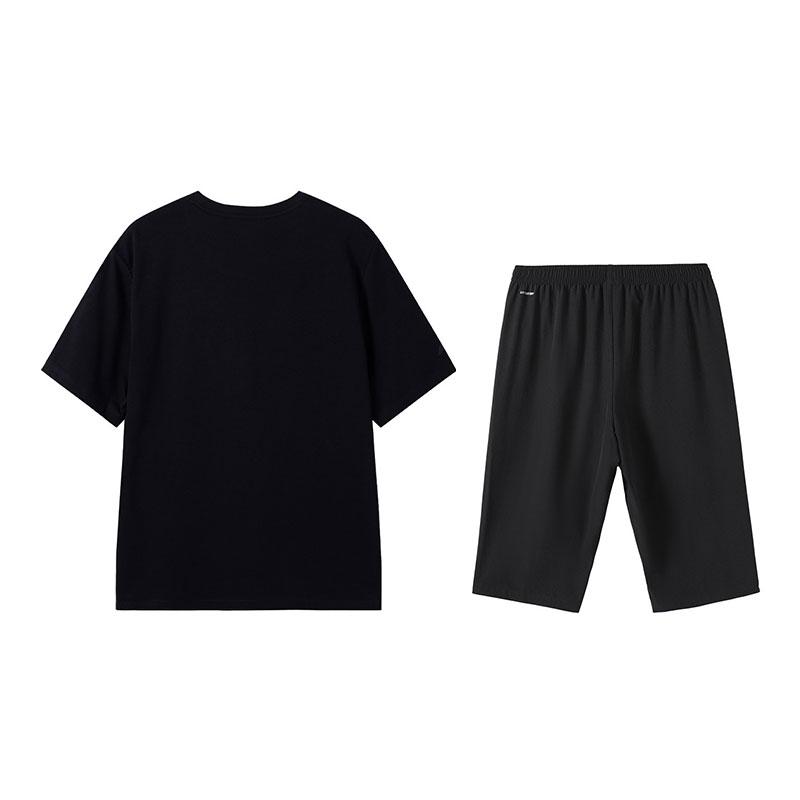 Li-Ning Summer Fashion Short Sleeve T-Shirt Comfortable Casual Three-Quarter Pants Sports Set Men Sets Black W843-1+W025-1