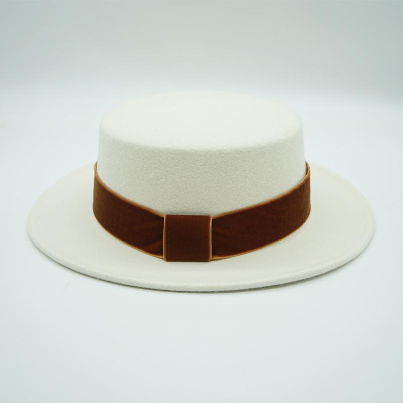 White Flat Top Small Brim Japanese French Retro British Elegant Velvet Woolen Top Hat Women'S Autumn And Winter Felt Hat