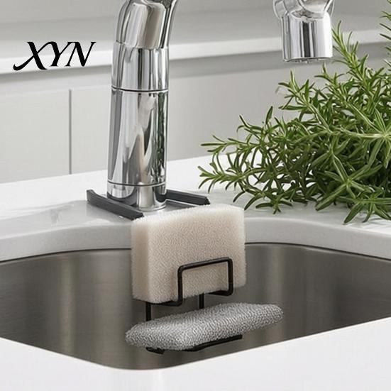 Adjustable Faucet Rack Kitchen Sink Sponge Holder, Double Layer Iron Organizer, Rustproof Utility Hollow Design Storage for Dish Soap And Cleaning