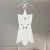 Sexy Häkel-Strick Strand Mini Kleid Damen Aushöhlen Neckholder Ärmellos Rückenfrei Schnürung Weibliche Kleider 2024 Sommer Dame Slim Roben