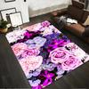 Floral Area Rug with Pink Roses and Purple Flowers, Vibrant Design Suitable for Use As an Anti-slip for Living Room Bedroom Sofas