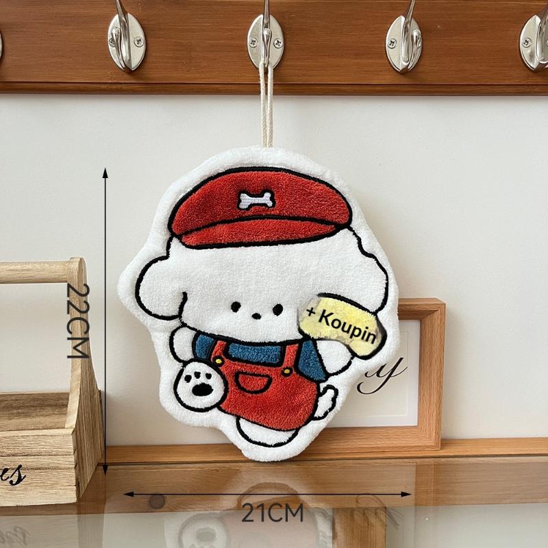 Cute Puppy Hand Towel Thickened Quick Drying Absorbent Handkerchief Cloth Coral Fleece Kitchen Bathroom Towel A3