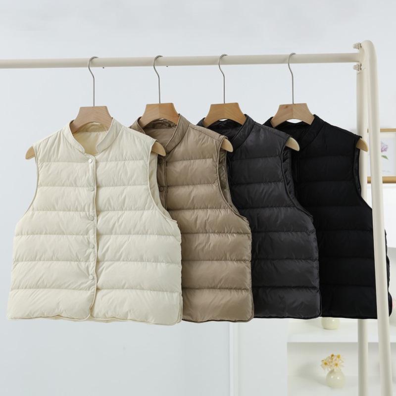 Women's Lightweight White Duck Down Vest - Warm, Versatile, Stand Collar, Autumn/Winter Fashion.