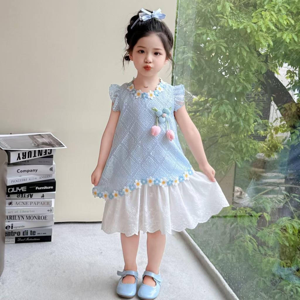 Summer Girls Princess Dress Cute Flutter Sleeve Sundress For Toddler Baby Girl Sweet Party Vest Dress Children Clothing