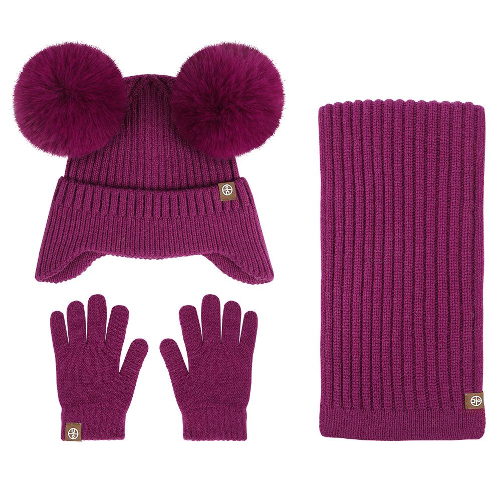 

Children s Winter Pom-Pom Hat, Scarf & Gloves Set for Warmth & Ear Protection фиолетовый