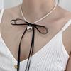 Fashionable Bowknot Heart Necklace Adjustable Length Clavicle Chain Imitation Pearls Beaded Choker for Everyday Wear
