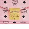 MCM Pink Visetos Leather Flap Top Handle Satchel Crossbody Bag with Gold Hardware for Daily Use