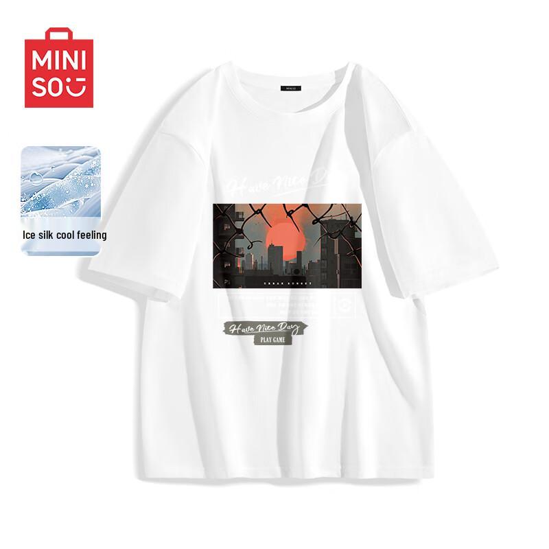 MINISO Men s Ice Silk Sunset City Graphic T-Shirt M