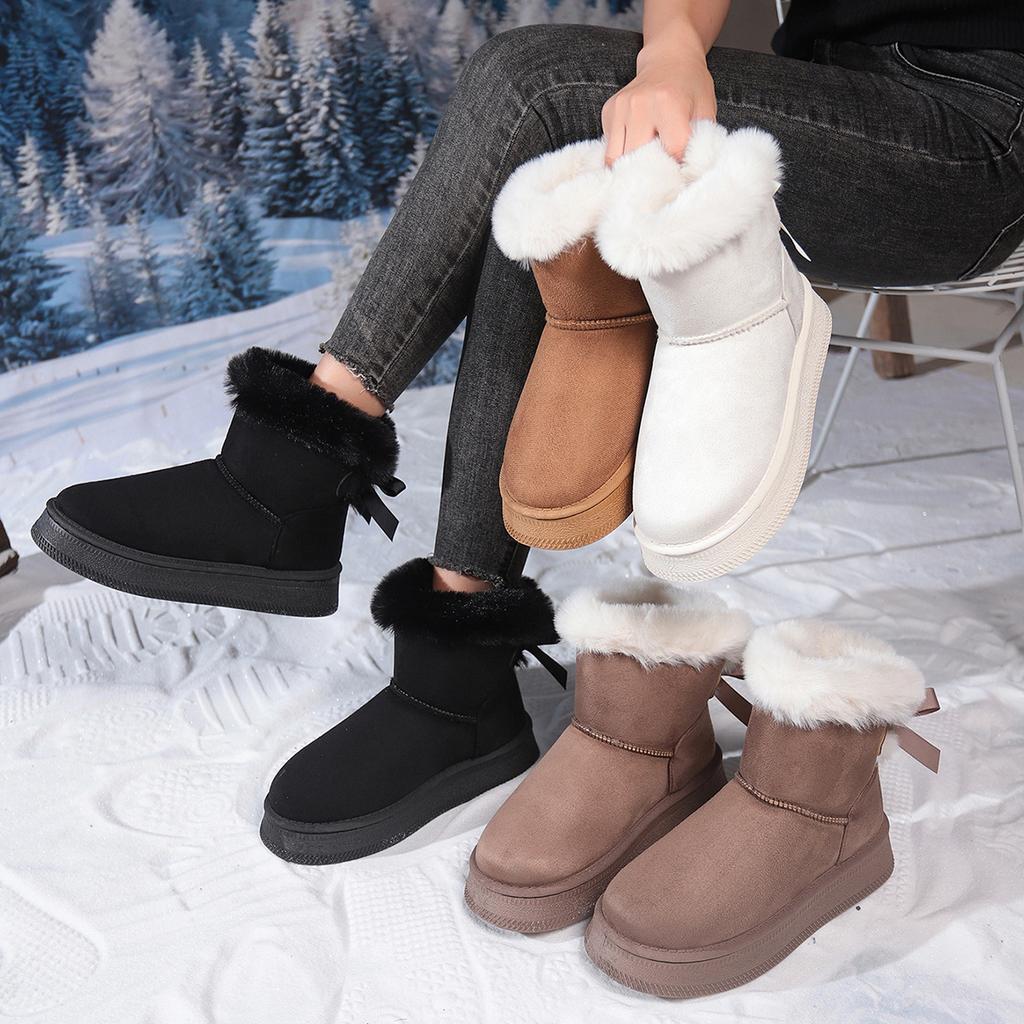 2025 Winter New Fleece Thickened Bread Shoes, Wool Cotton Shoes, Thick Soles, Heightened, Non-slip and Warm Snow Boots