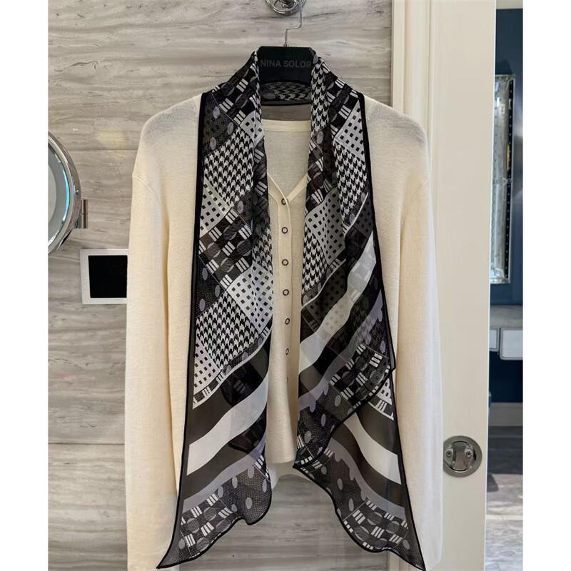NINA SOLOR Houndstooth Patchwork Georgette Silk Scarf
