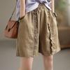 Women's Retro Pleated Cotton-Linen Harem Shorts – Casual, Loose, Elastic Waist for Spring/Summer