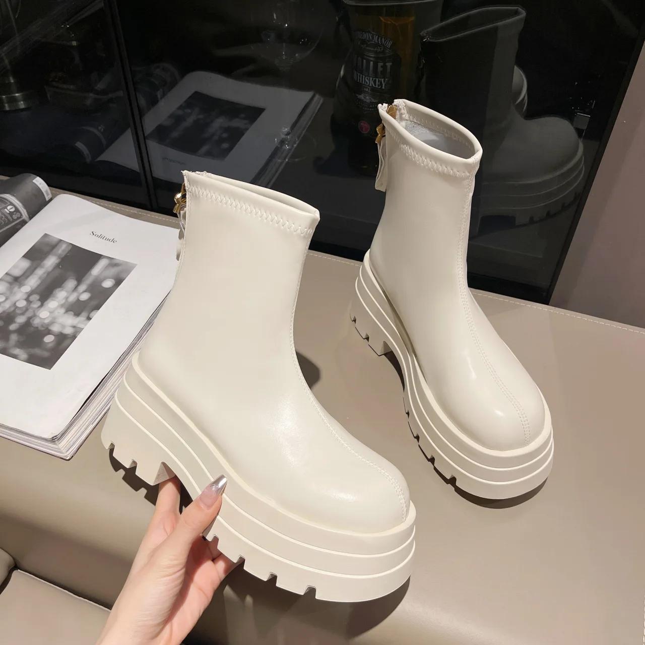 

Fashion Retro Leather Platform Boots for Women Fashion Soft Sole Increase Women s Ankle Boots Spring Autumn Designer Casual Shoes Female 37