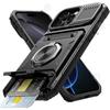 Case For iPhone 17 16 15 14 Pro Max 16 Plus Magnetic Rotated Ring Kickstand Heavy Duty Drop Protection Wallet Cover Funda Capa