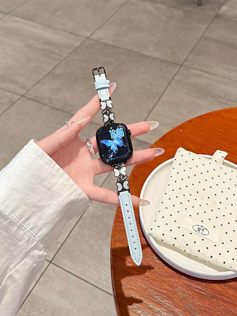 Enamel Butterfly Leather Strap for Apple Watch Series 2-10