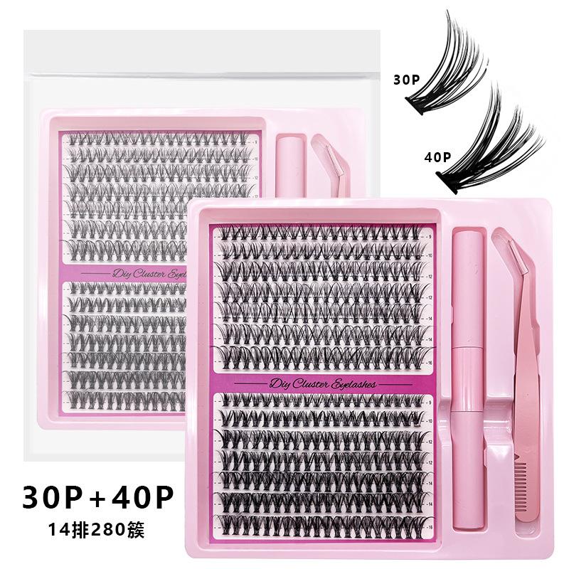 30D40D100D Segmented False Eyelashes Natural Dense Curled Single Cluster Self-Adhesive Eyelash Set