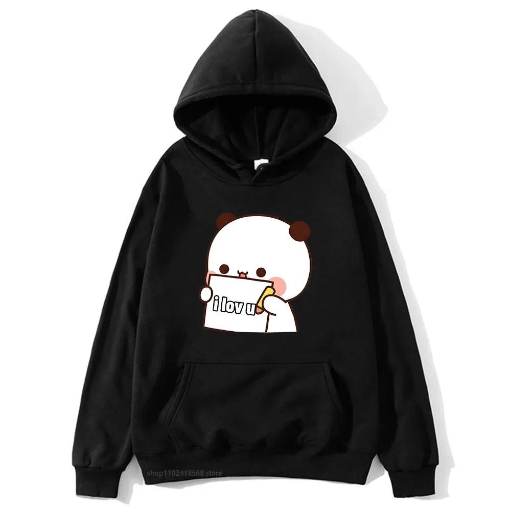 BuBu Panda’s Love Message To DuDu Bear Hoodie Kawaii Cartoon Graphic Sweatshirt Couple Clothes Men Women's Pullover
