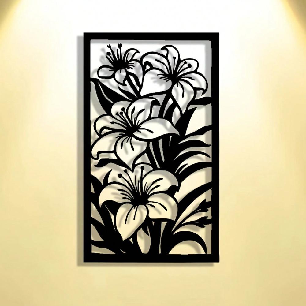 Laser Cut Metal Wall Art Lily Flower Decor for Home Office Living Room Bedroom Garden Gift
