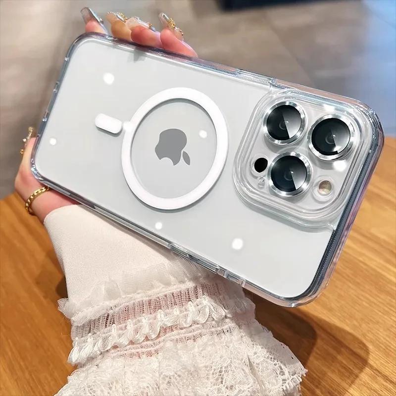 

Magnetic Adsorption Clear Case For Apple iPhone 15 14 13 12 11 Pro XS Max XR XS 8 7 Plus Wireless Charge Compatible With MagSafe For iphone14Pro