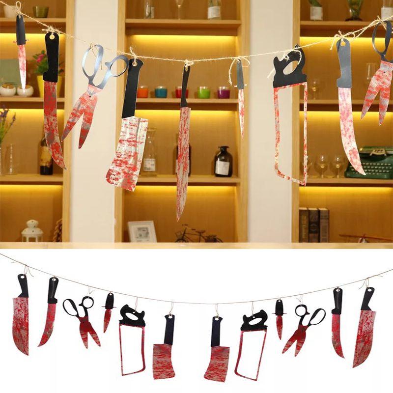28m Halloween Hanging Weapon Garlands Decoration Bloody Props Saw Banner Scary