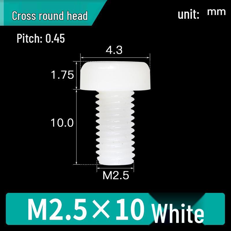 Vite in Nylon PA66 a Testa Tonda - M2, M3, M4, M5, M6, M8 Bullone di Fissaggio in Plastica