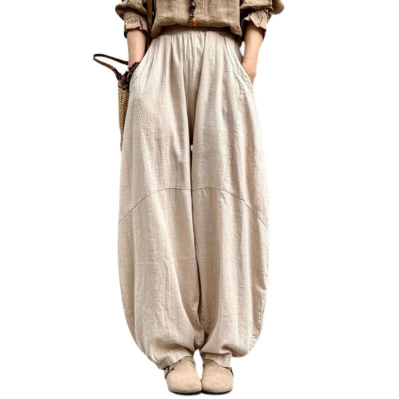 Women's Cotton Linen Loose Lantern Pants - Autumn Zen Meditation Tai Chi Style