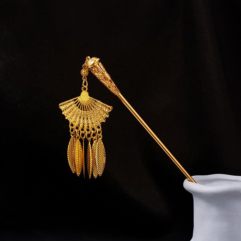 Chinese Geometric Hollow Tassel Hairpin, Ethnic Style Water Drop Leaf Hanfu Accessory for Women