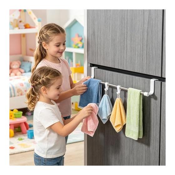 No Drill Towel Rack - Stainless Steel Over Cabinet Holder, Kitchen Door Bar, Sleek Cupboard Hanger, Safely Adjustable Over Door Organizer | Cabinet