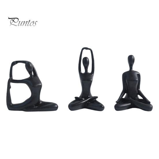 Contemporary Interior Accents 3Pcs Abstract Yoga Figure Sculpture Set, Hollow Dancer with Glossy Gold Matte Silver Black Luxury Resin Crafts