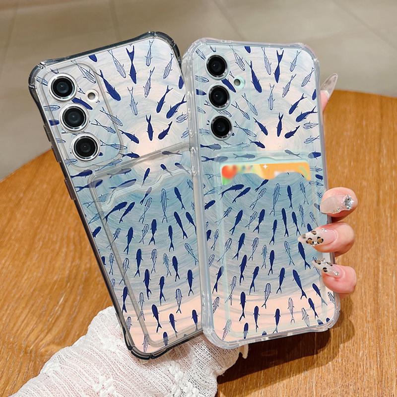 Whales Pattern Case For Samsung Galaxy S25 Edge S22 S23 S24 Ultra S21 S24 FE A56 A36 A26 A35 A55 A54 A16 A15 Card Bag Clear Phone Cover