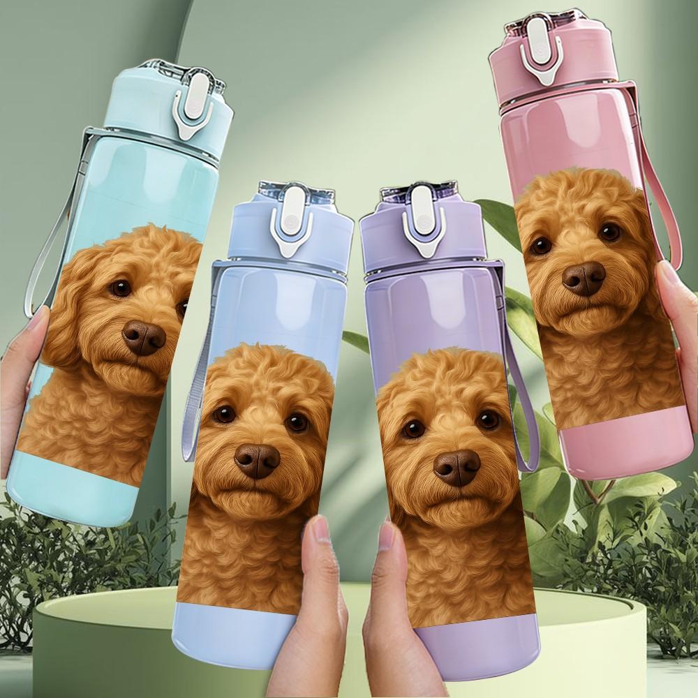 1PC Golden Retriever Puppy Dog Print 750ml Color Plastic Sports Water Bottle Leakproof Flip Straw Lid Suitable for Sports Office Home Use