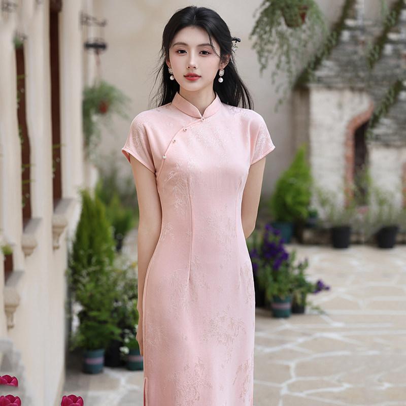 Pink national style new Chinese Suzhou long cheongsam improved young 1011 new women's high-end sense can be worn daily