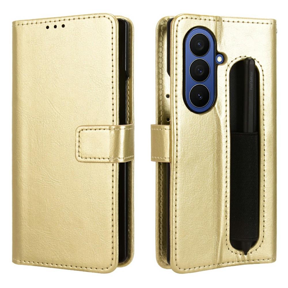 

For Samsung Galaxy Z Fold7 5G Phone Case Pencil Slot Stand Leather Cover Crazy Horse Texture C