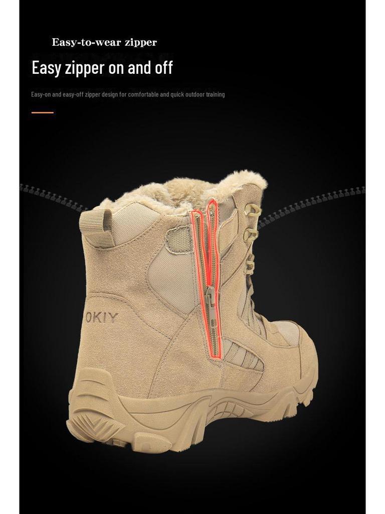 Herren Winter Samt High-Top Kampfstiefel – Warme Wollgefütterte Schneestiefel für Outdoor- und Taktischen Einsatz