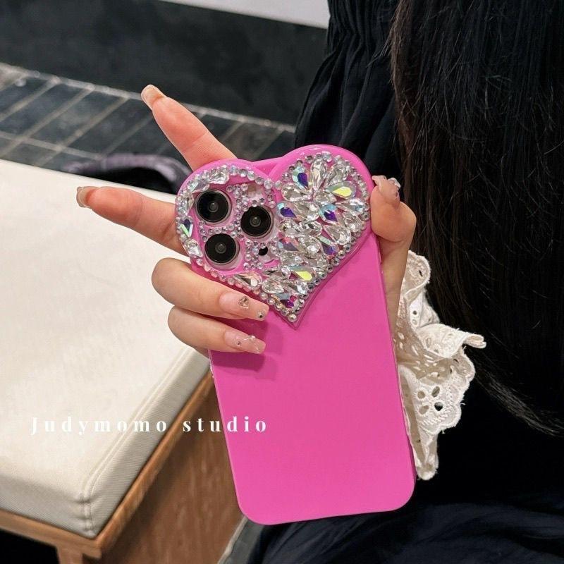 Case For iPhone 16 17 Air 15 Pro Max 14 Plus 13 Mini 12 Pro 11 7 8 SE2 Candy Blink 3D Diamond Heart StyleSoft Phone Case Cover